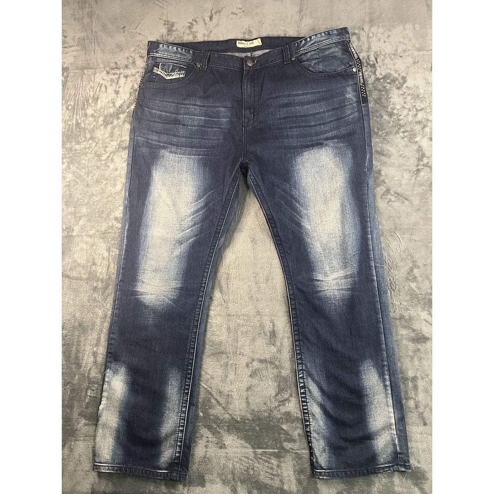 Blue Cult Jeans Men's 44x32 Dark Blue Denim Straight 100% Cotton Embroidered Y2K
